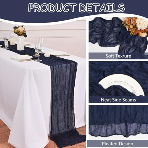 12 Pack Navy Blue Cheesecloth Table Runner 20 x 120 inch Gauze 10FT Semi Sheer Boho Fabric Cheese Cloth Table Runner for Wedding Party Birthday Baby Bridal Shower by STRCOZY - Image 3
