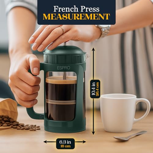 Image of ESPRO Light P3 French Press Coffee Maker - Patented Double Micro-Filter for Grit-Free Brew, Heat Resistant thicker Borosilicate Glass Coffee press - (Green - 32 oz)