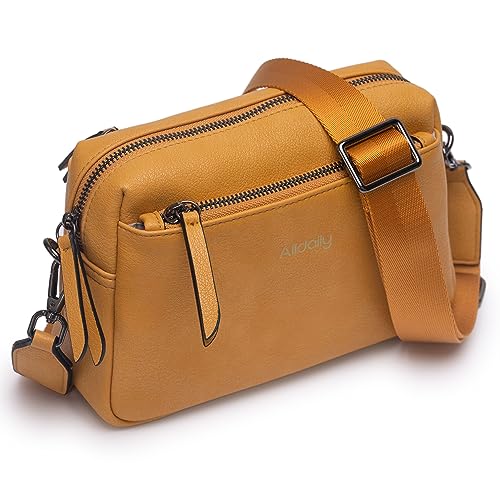 Image of Alldaily Small Triple Zip Crossbody Purse for Women, Vegan Leather Phone Bag with Wide Shoulder Strap