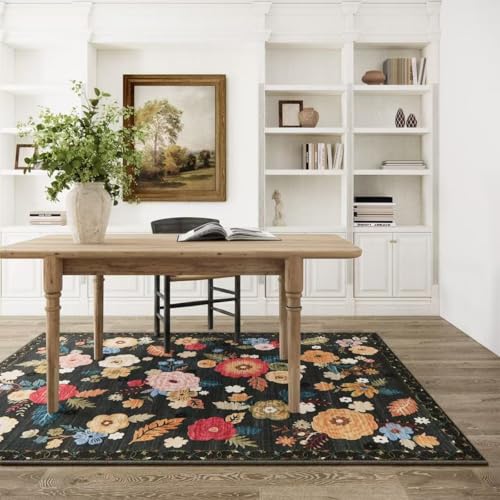 4x6 Bedroom Area Rug Washable: Entry Throw Rug Stain Resistant Floral Rug Non Slip Low Pile Small Carpet for Bedroom Kitchen Entryway Living Room Bedside Office Dorm Kids Room
