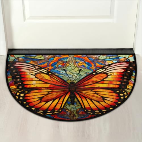 Cfersan Butterfly Half Round Door Mat, Non-Slip Entrance Welcome Mat For Indoor Semi Circle Bathroom Floor Rugs Outdoor Mats House Entry Way Heavy Duty Doormat For Kitchen Living Room 36X24 Inch thumb #6