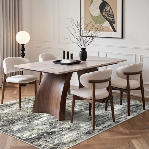 Image of BEIMO Area Rugs 5x7 for Living Room Bedroom, Modern Abstract Machine Washable Rug, Large Soft Low Pile Floor Carpet with Non Slip Backing for Dining Room, Black /Beige