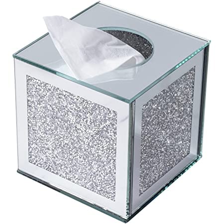 Biznest Cube Mirror Square Tissue Box Cover Holder Napkin Holder Bathroom Organizer