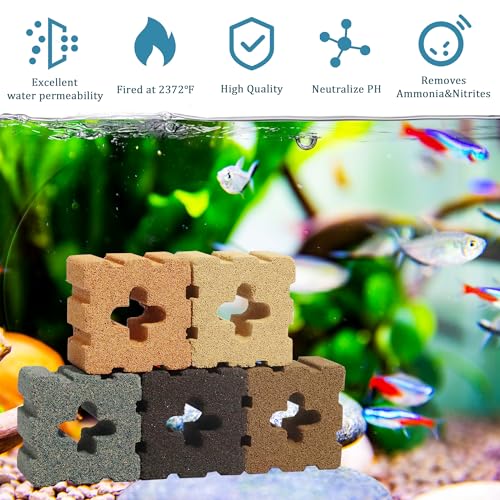 Image of SHIGATSU Aquarium Filter Media, Aquarium Ceramic Filter Blocks for Saltwater and Freshwater Pond Fish Tank（15 pcs） | Aquarium Filter Media for Saltwater and Freshwater