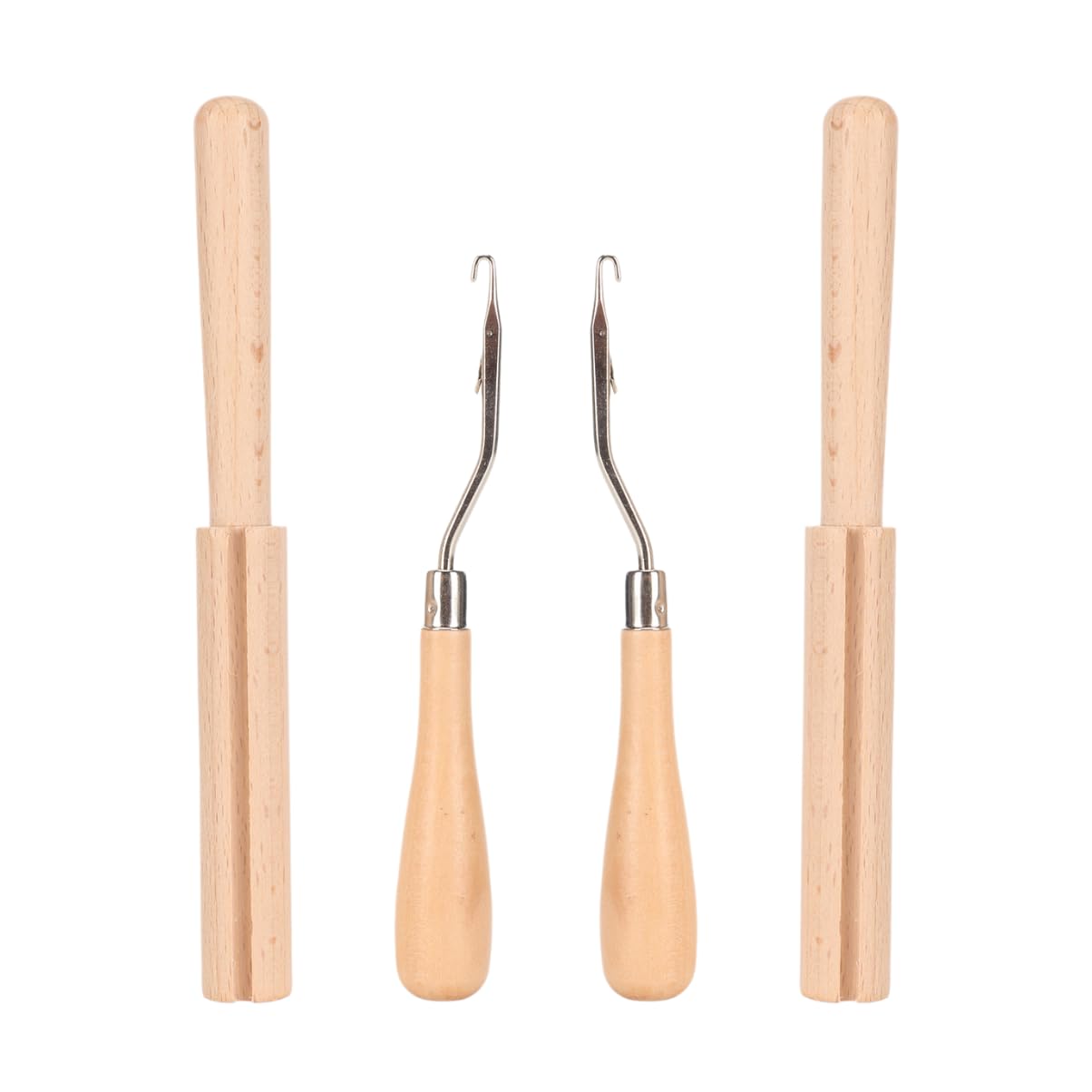 2Set Crochet Hook, Wooden Bent Latch Hook Tool and Wooden Thread Cutter Multi Purpose Bent Crochet Needle Tool for Rug Making and Art Craft