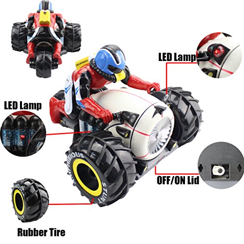 Fistone RC Car High Speed Spinning Stunt Car 2.4G Remote Control Amphibious Motorcycle Drives on Land and Water Vehicle Toys for Kids