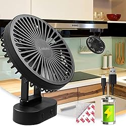 Ventilador Sobremesa Con Temporizador Leiorio Ventilador USB, Batería recargable de 3600mAh, Ventilador de Mesa Portatil con Tornillos magnéticos, Silencioso con 3 velocidades para escritorio, cocina, aseo, al aire libre(Negro) (XM-07)