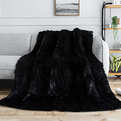 Image of Cottonblue Faux Fur Weighted Throw Blanket 15lbs for Adults, Luxury Cozy Sherpa Plush Weighted Blankets 48x72 inches,Warm Elegant Microfiber Reversible Heavy Blanket for Couch Bed Chair, Black