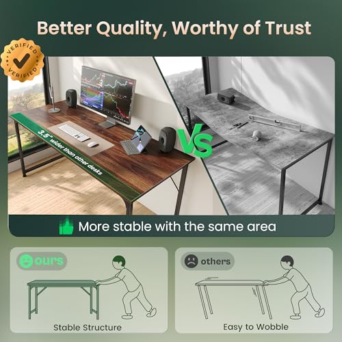 Image of Huuger Computer Desk, 54 Inch Office Desk, Gaming Desk with Storage, Writing Desk Work Desk for Home Office, Study, Modern Simple Desk, Large Legroom, Metal Frame, Walnut