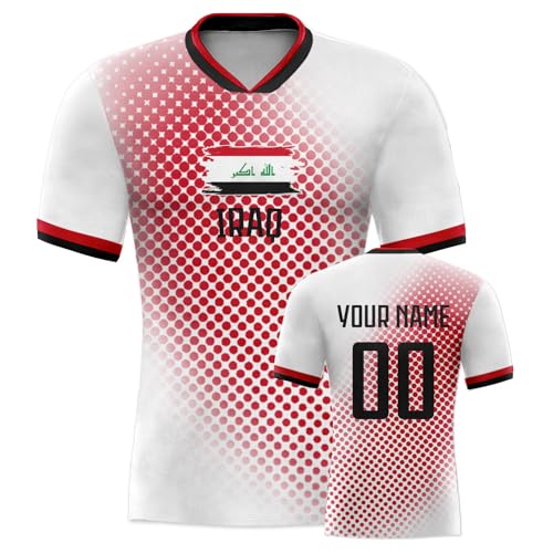 Custom 2026 Iraq Soccer Jersey Flag Uniforms Shirts for Soccer Fans Gifts Personalized Name Numbers for Men Women Kids