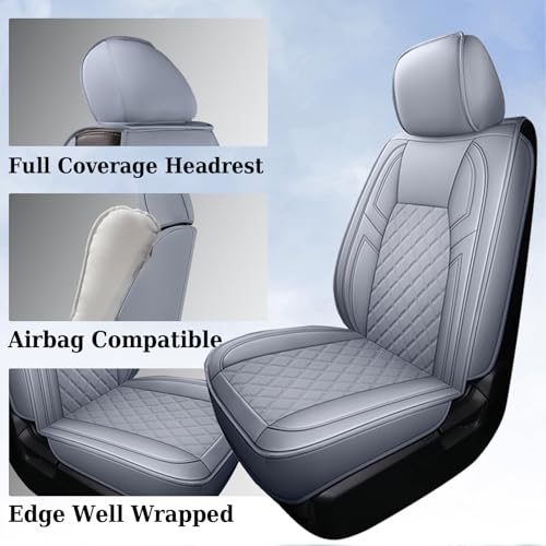 Image of Coverado Toyota Tundra Seat Covers, Leather Seat Covers Compatible with 2007-2021 Toyota Tundra Crew /Crewmax /Extended /Double Cab Automotive Seat Covers for Car Trucks (Front, Gray)