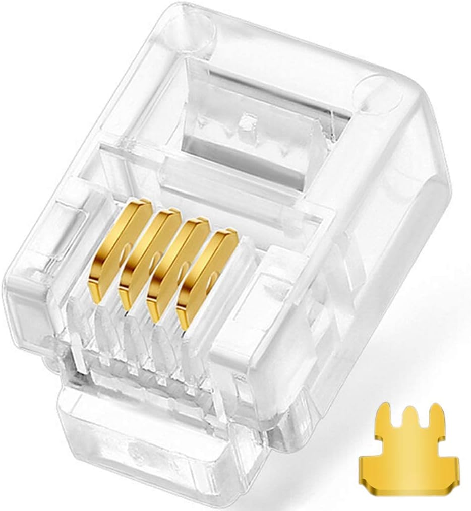 FEDUS 30 Pack Telephone Plug 4 Pin RJ11 6P4C Modular Plug Telephone Phone Connector Crystal Head Plug Network Connector (6/4, Telephone Cord Connector Adapter Crimp) Four-core Cable RJ 11 Plug