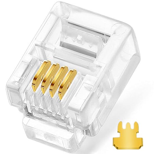 FEDUS 10 Pack Telephone Plug 4 Pin RJ11 6P4C Modular Plug Telephone Phone Connector Crystal Head Plug Network Connector (6/4, Telephone Cord Connector Adapter Crimp) Four-core Cable RJ 11 Plug