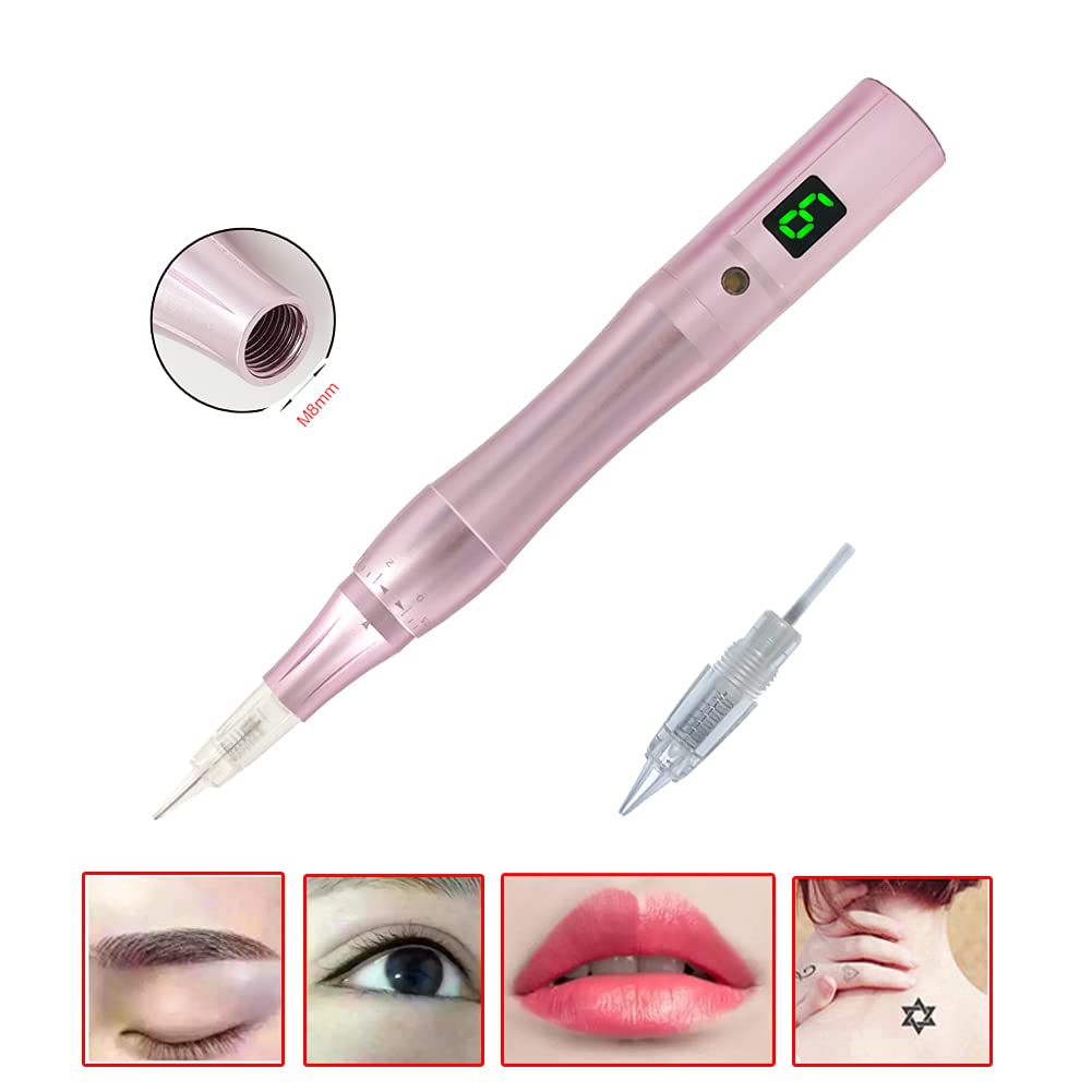 Permanent Makeup Pen Tattoo Rotary Machine Includes 1 Battery 10PCS Needles For Eyebrows,Eyeliners, Lips And Small-Tattoo RB901 Rose Gold