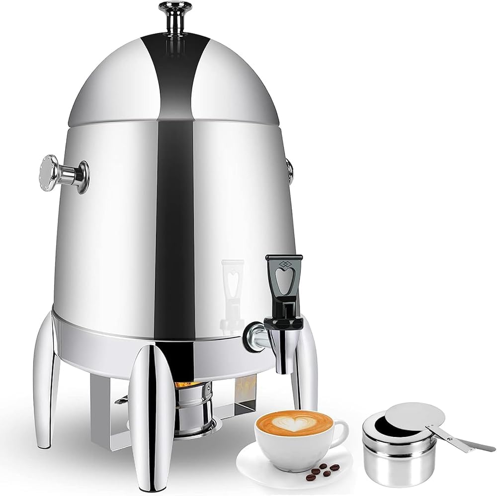 Dispensador de bebidas, dispensador de bebidas frías y calientes de 12 litros, urna de té de limonada con soporte para combustible, espiga, recipiente de hielo y tapa, para fiestas, bufé, catering,