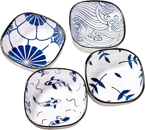 Image of KPNG Small Bowls, Set of 4, Diameter 9.2 cm, Ceramic Dip Bowls, 150 ml, Decorative Dip Bowls, Bowl for Soy Sauce, Olives, Tapas, Nuts, BBQ, Freezer Microwave Safe, Dessert (4)