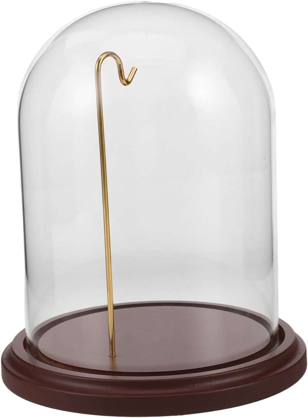 SEWACC Pocket Watch Display Dome with Hook and Wood Base, Glass Cloche Cover 12x16cm, Watch Holder Showcase for Collectibles and Home Décor