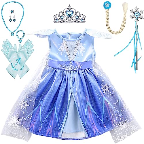 Lito Angels Kids Girls Princess Snow Queen Costume Party Fancy Dress Up with Cape and Accessories Age 2-3 Years Blue 267