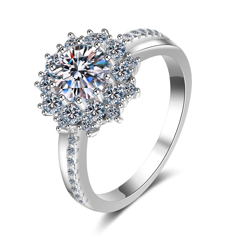 Moissanite 1ct bague argent 925 vintage halo dix griffes zircone StarGems B4484
