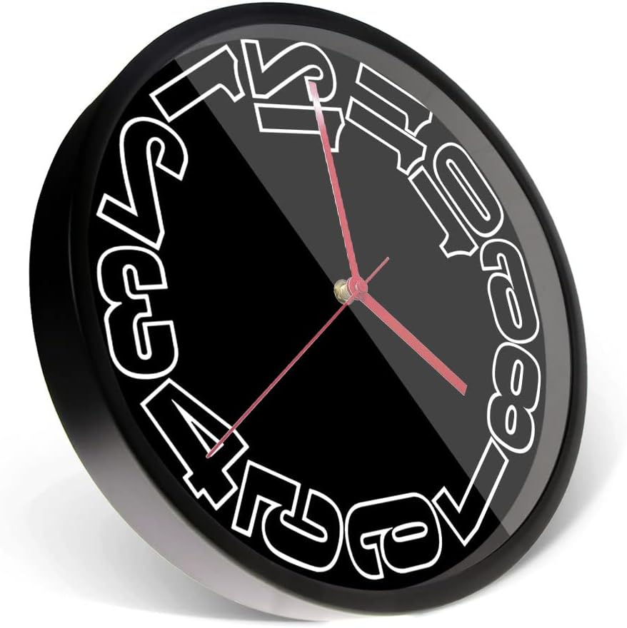 The Geeky Days Backwards Wall Clock Big Numbers Battery Operated Non Ticking Reverse Quartz Metal Frame Wall Watch Home Minimalist Decor Run Counter 12inch Round Timepieces