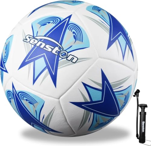 Image of Senston 12-Panel Soccer Ball Size 5 - Embossed PU Leather Cover, Butyl Bladder & Wound Thread for Superior Grip, Control & Air Retention - Match /Training Soccer Ball