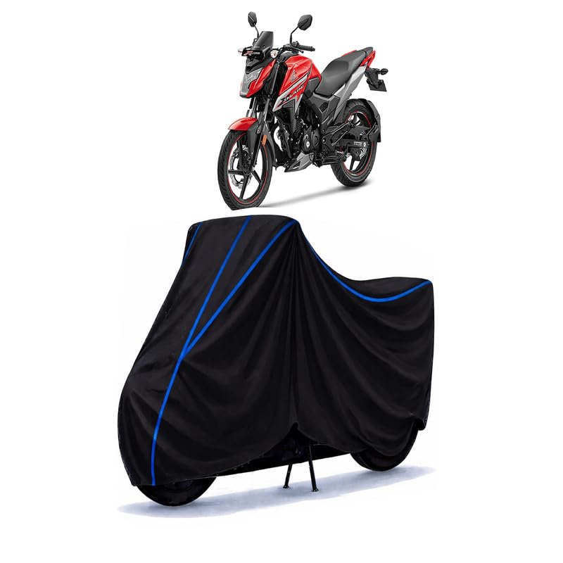 Image of X-Blade Bike Cover Water Resistant Universal Motorcycle Rain | Heavy Duty UV Protection, Dust, Scratch Indoor Outdoor All Weather with Black Blue Piping Elastic