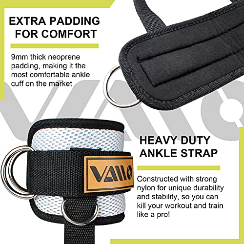 VAIIO Ankle Straps for Cable Machines,Adjustable Comfort fit Neoprene, Reinforce Double D-Ring - Premium Ankle Cuffs to Improve Abdominal Muscles, Lift The Butts, Tone The Legs for Men & Women