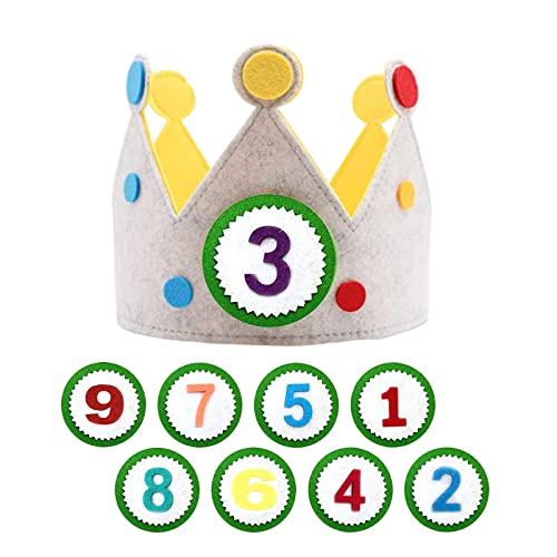 HXHWKEN Geburtstagskrone Kinder Stoffkrone mit Auswechselbaren den Zahlen 0-9 Unisex Kinderkrone für Geburtstage oder Kinderpartys