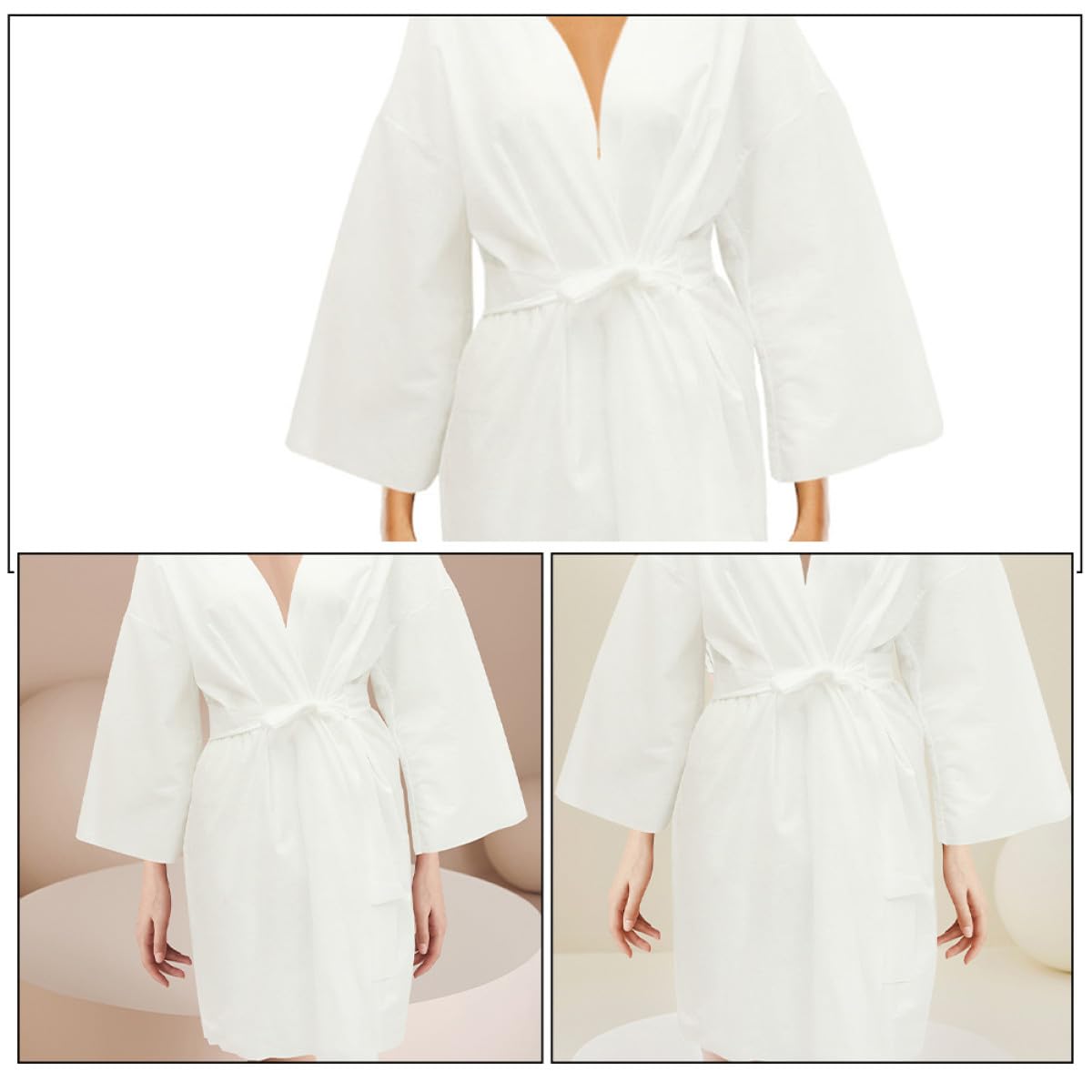 PACKOVE Desechables Ligeros y Cómodos 6 Albornoces de Algodón para Spa y Baño Color Blanco Ideales para Salón de Belleza y Cuidado Piel
