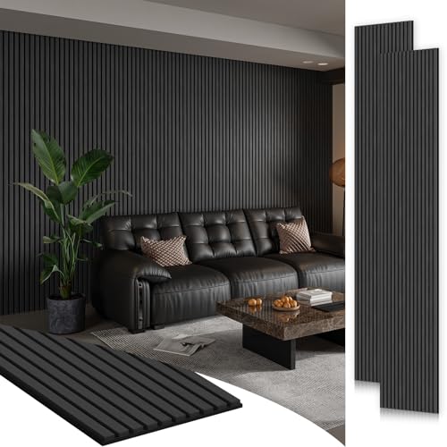 SMARTSTANDARD 2 Pack 106" x 12.6" Wood Slat Wall Panels, Dark Gray