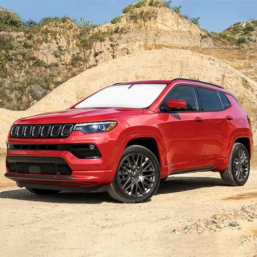 Sun Shade for Compass Windshield Sunshades for 2017-2023 2024 2025 Jeep Compass Windshield Cover Foldable Front Window Shields 240T Silver Coating Protector Sun Visor Blocks UV Rays Car Accessories