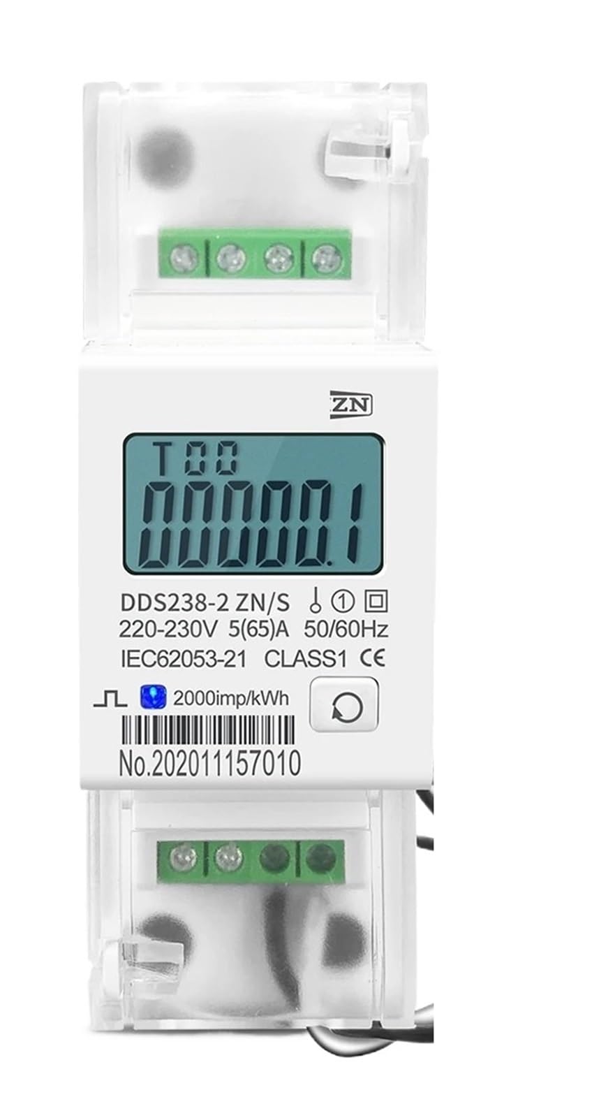 Medidor de energía de vatios-hora de riel DIN con transformador de corriente monofásico dividido de 5(65) A, 220 V, 230 V, 50 Hz, 60 Hz, con RS485