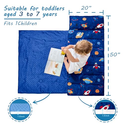 Image of Lasoftan Toddler Nap Mat with Pillow and Blanket, Extra Large Rolled Napping Mats,Slumber Bags for Boys Girls,Kids Sleeping Bag for Daycare, Preschool Travel Camping
