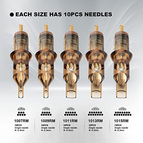 Tattoo Cartridge Needles 50Pcs Assorted Disposable Tattoo Needles Curved/Round Magnum Shader Soft Edge Mixed 7Rm 9Rm 11Rm 13Rm 15Rm(#10 Bugpin Rm) En02-50Kit-T #TOP3