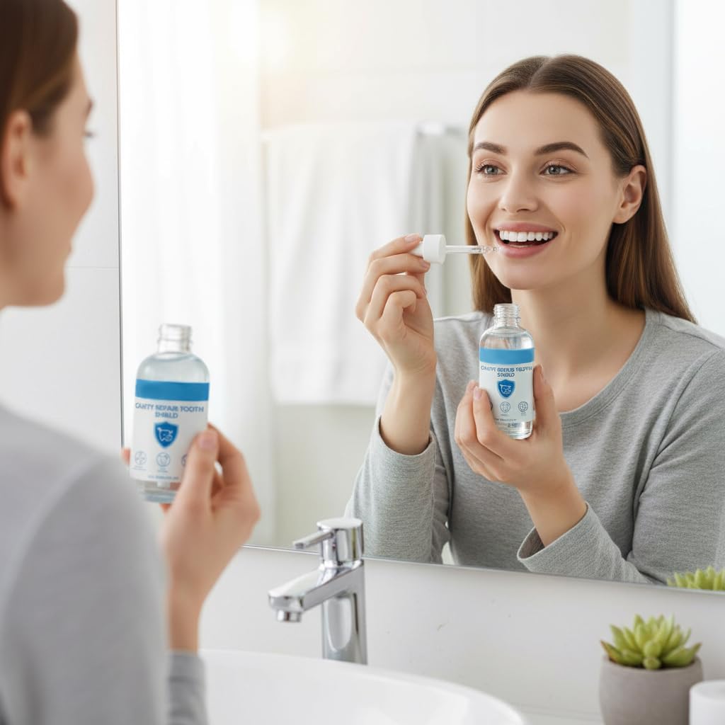 Condition photo showing As Is for cavity repair tooth shield with nano-hydroxyapatit, theobromine, nano silver, 60ml/2fl.oz dental remineralization liquid