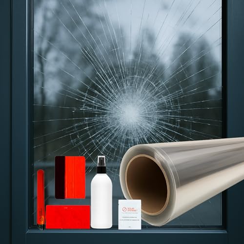 Solar Systems Fenster Splitterschutz Folie Sicherheitsfolie Einbruchschutzfolie Glasschutzfolie + Folienmontage-Set - P0 Clear 4C 2B2 -Transparent 100x152cm