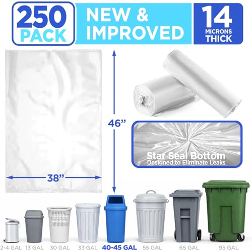 40-45 Gallon Clear Trash Bags (250 Count) - Large Clear Trash Bags, Multipurpose for Office, Recycling, Commercial Can Liners - Made in USA by ToughBag - Image 2