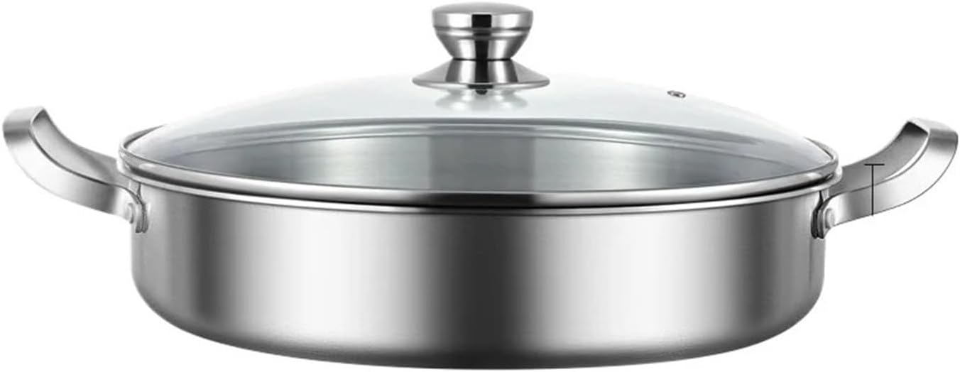 316 Stainless Steel Double-ear Frying Pan, Non-stick For Steak, Commercial Braised Pot(26Cm with cover)