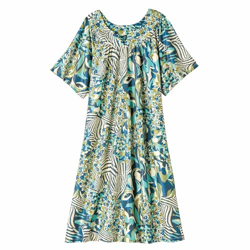 Image of AmeriMark Casual Women's Patio Muumuu House Dress Loose Comfortable Short Sleeve Sun Dress Lounger Gown Sleepwear for Ladies