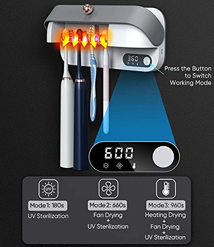 StarWin UV Toothbrush Sanitizer Dryer Heating and Fan Drying Function UVC-LED Tooth Brush Cleaner Sterilizer Holder Wall Mounted Suitable for Oral-B and Other Toothbrushes - Thumbnail 5