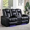 Home theater seating with ambient lighting electric power loveseat recliner with adjustable headrest faux leather dual recliner with hidden arm storage cup holders and usb portsblack  urban country home decor