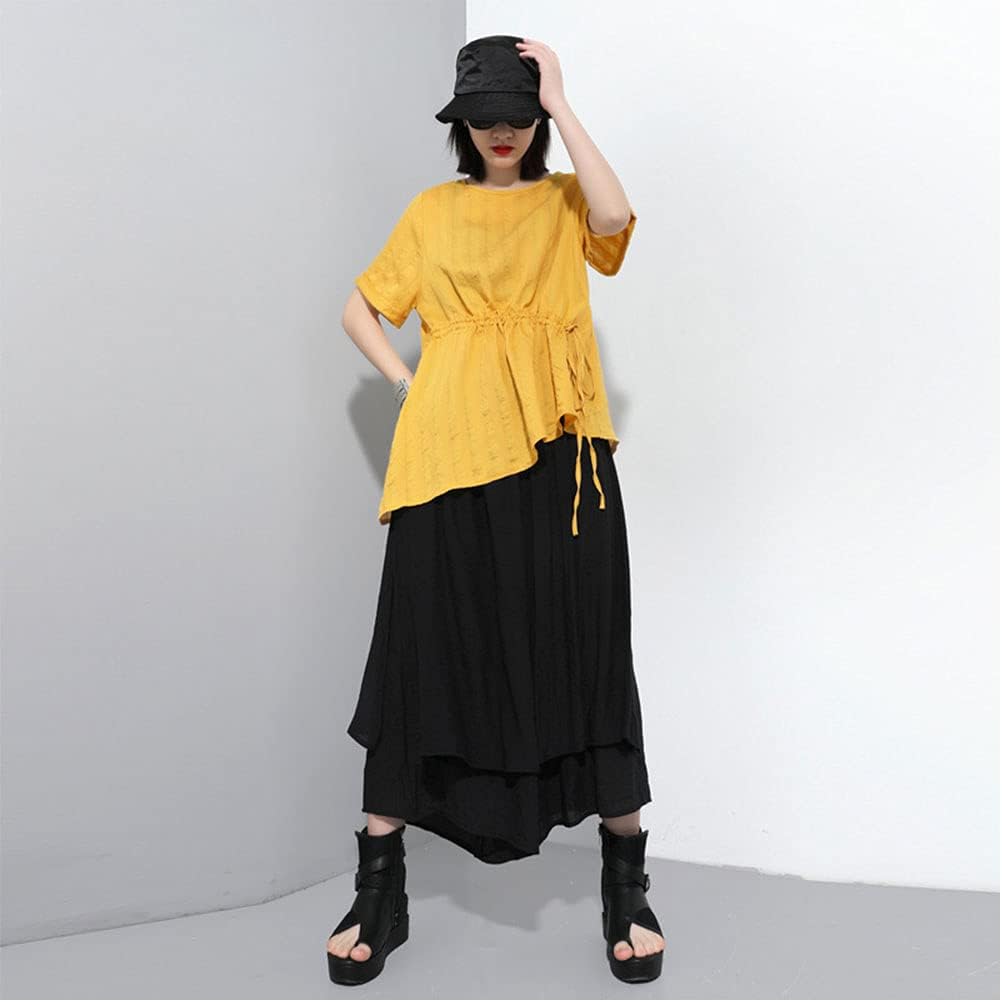 [モリノー] ワイドパンツ レディース 夏 ガウチョ パンツ 薄手 通気 涼しい スカートパンツ ウエストゴム ポケット付き ゆったり ドレープ 個性的 モード系