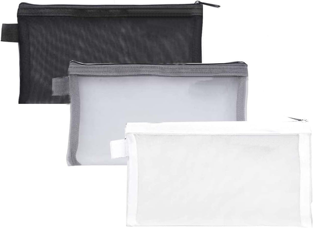 Mesh Pencil Case, 3 Pack Multifunctional Nylon Transparent Pencil Case
