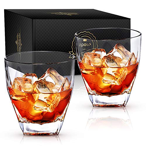 Whiskey Glasses, Zpose Whiskey Glass, 9 Oz Scotch Glasses, Rocks Glasses Set of 2, Whiskey Glasses for Men, Old Fashioned Glass with Luxury Box, Father's Day Gift for Dad Grandpa