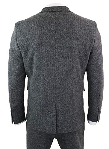 Heren Grijs Zwart 3-delig Tweed Pak Herringbone Wool Vintage Retro Peaky Blinders - Image 8