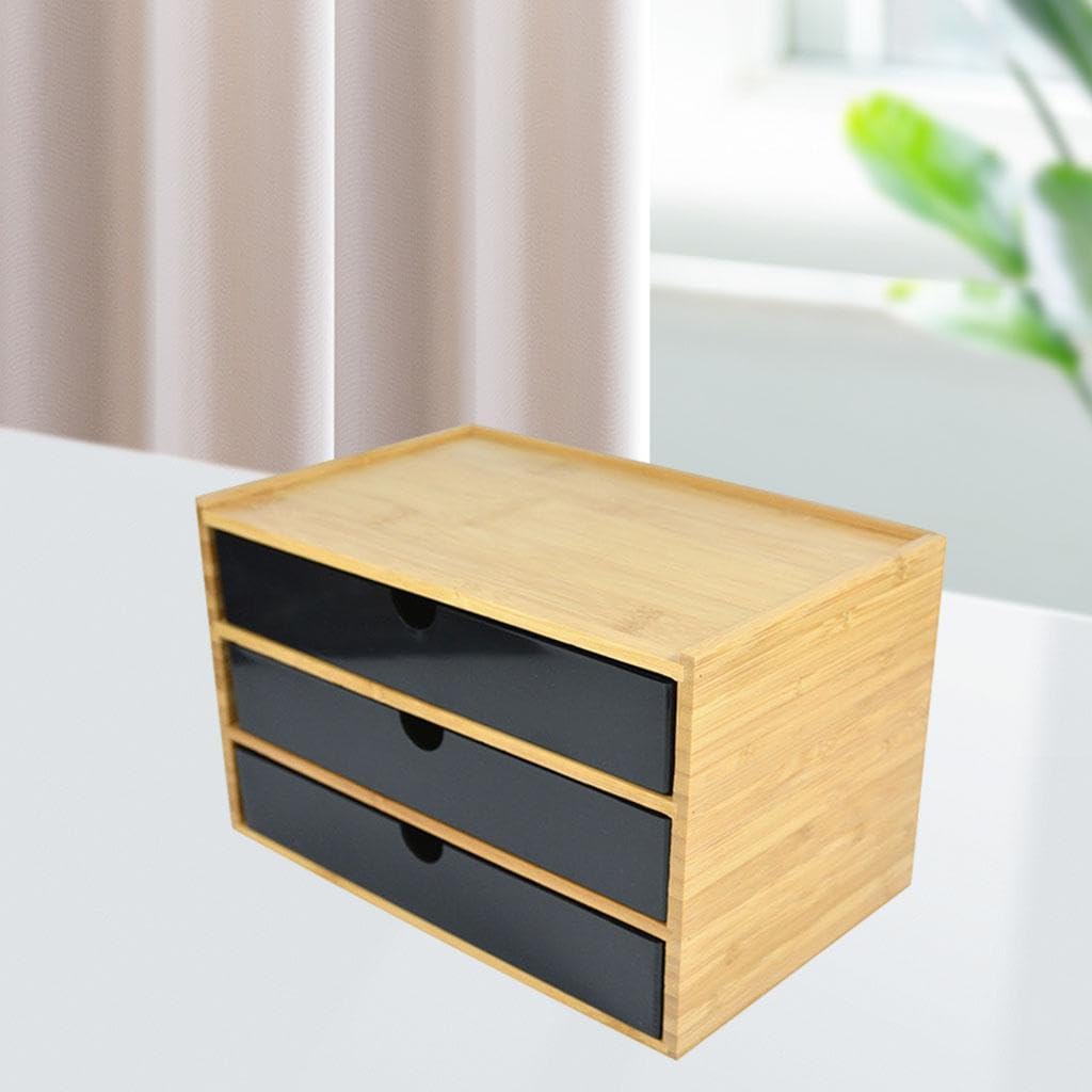 Organizador de escritorio de tres capas con cajón almacenamiento escritorio. Solución almacenamiento eficaz para el hogar y la oficina. Organizador tres capas para, negro, 3