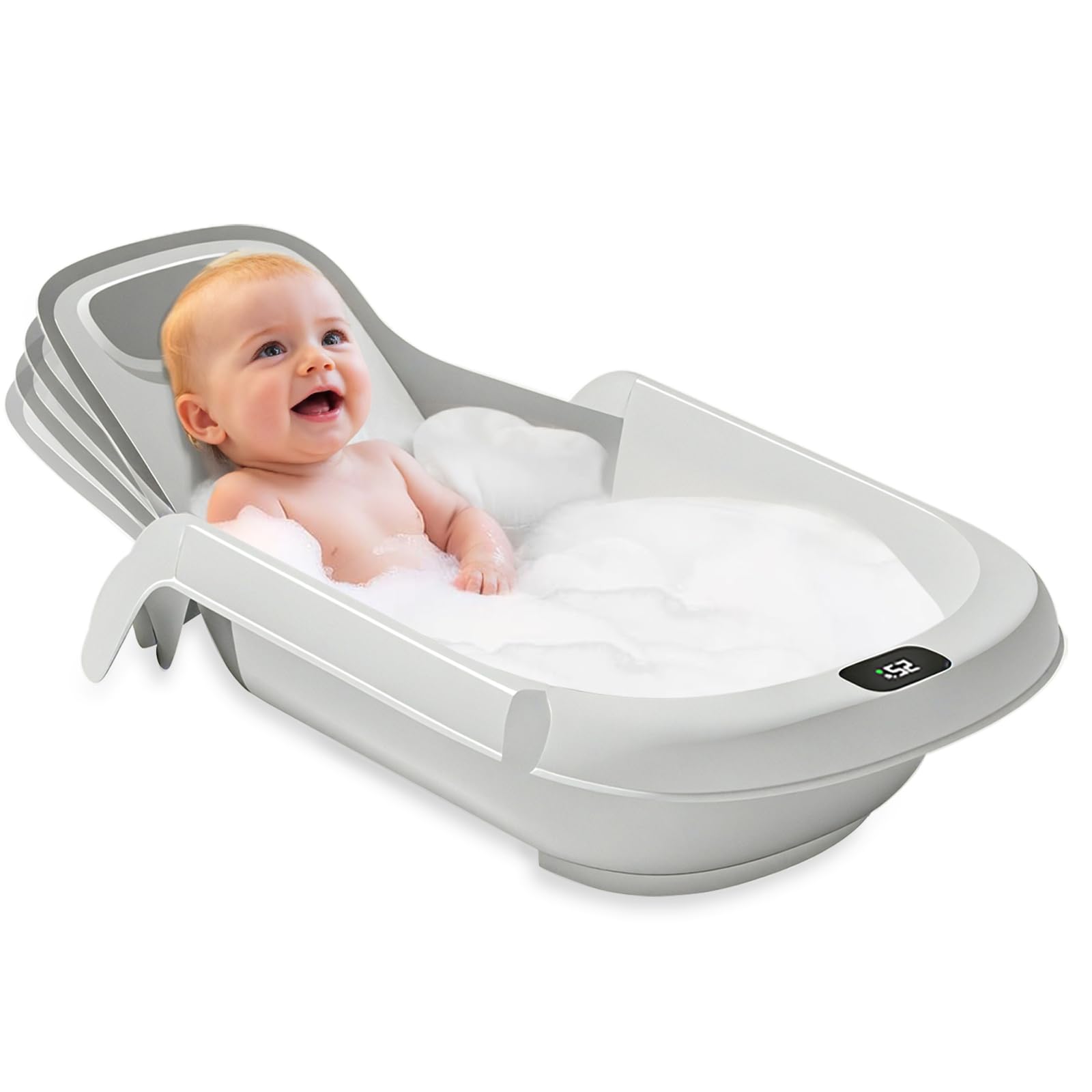 UBRAVOO 4-in-1 Newborn Baby Bathtub, Reclining All-in-1 Baby Bath Seat Adjusts as Baby Grows,Non Slip Infant Baby Bath Support- Ages 0 to 24 Months (Grey)