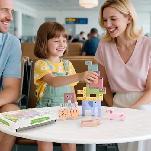 Image of Vileafy Wooden Animals Toys for Toddlers 3-5, Balance Match Stacking Game | Montessori Brain Toys with Challenge Cards for Boys and Girls Gifts, Preschool and Kindergarten Animals Puzzle Stacking Toys