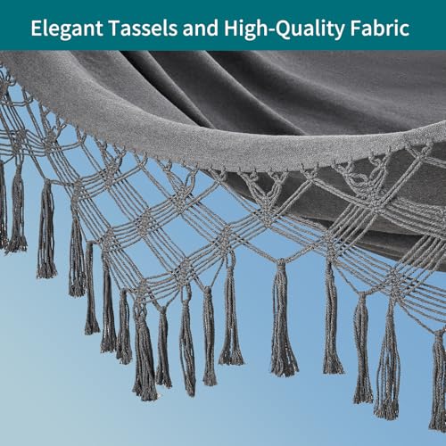 Image of JoyView Boho Macrame Double Hammock with Hanging Ropes & Elegant Tassels 86.6x59 Portable Cotton Hammock for Patio Backyard Porch 450LBS Weight Capacity Perfect for Outdoor /Indoor - Dark Grey
