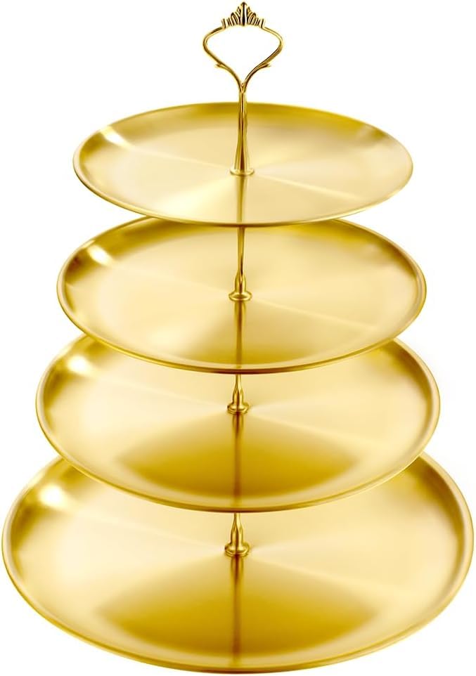 4 Tier Stainless Steel Cupcake Stand, Gold Metal Serving Tray Cake Holder Cake Display Stand for Holiday Dessert Table Decorations Birthday Party Wedding